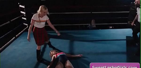  Sexy lesbian babes Ariel X, Sinn Sage getting hardcore on each other in the wrestling ring
